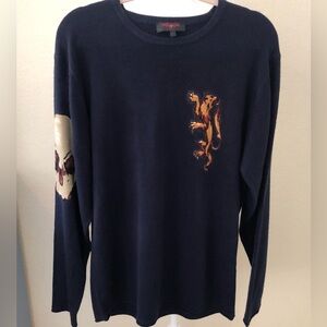 RAW 7  Navy Crewneck Sweater with Lion and Skull Wings